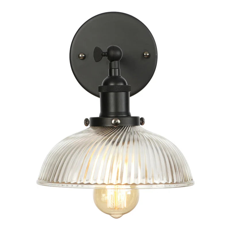Afralia™ Black LED Wall Lamp Vintage Style Iron Bedside Light Glass Wall Sconce