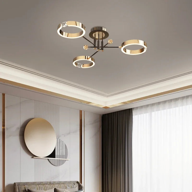 Afralia™ Gold Plated Chandelier with Remote Control, Crystals Decoration for Living Room