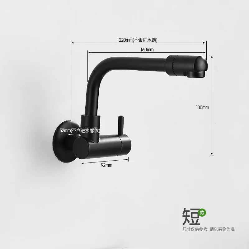 Afralia™ Black Wall-Mounted Kitchen Faucet Single Cold Single Hole Rotation Tap