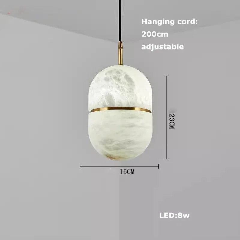 Afralia™ Luxe Gold LED Chandelier with Marble Pearl & Alabaster for Foyer Staircase Lighting