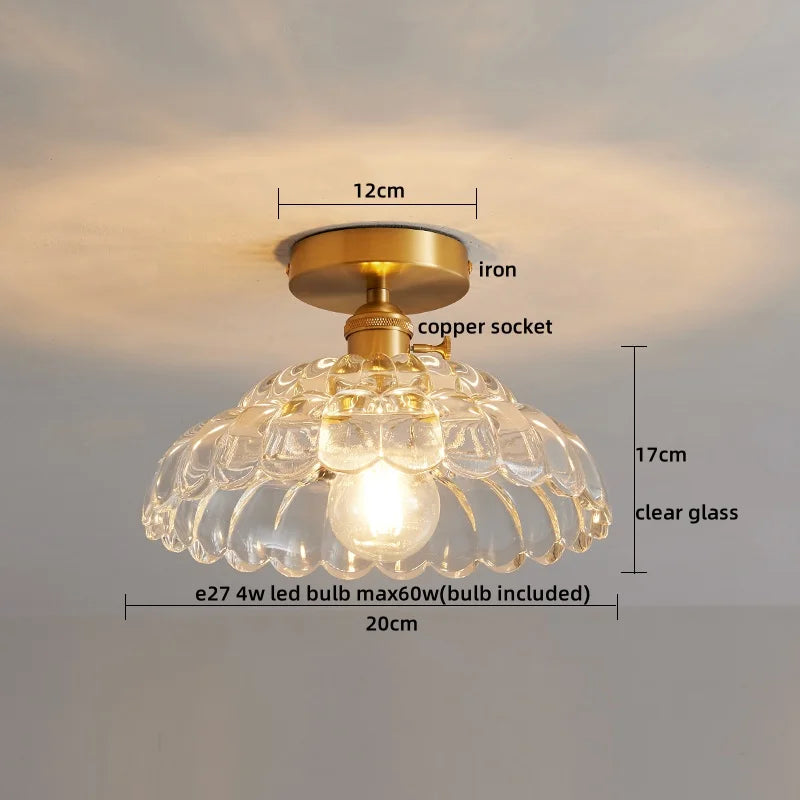 Afralia™ Glass Copper LED Ceiling Light - Simple Art Decorative Chandelier
