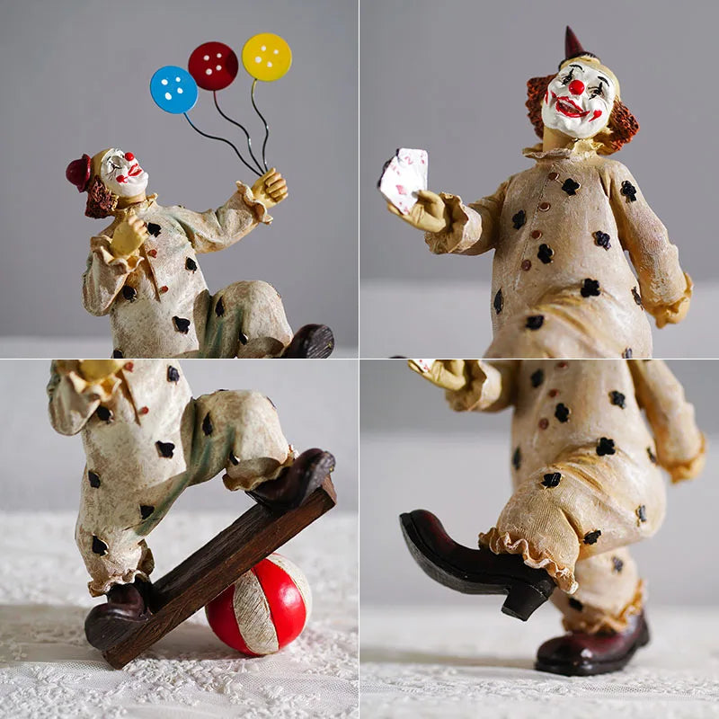 Afralia™ Poker Clown Statue Resin Figurine Home Decor Desktop Circus Joker Doll