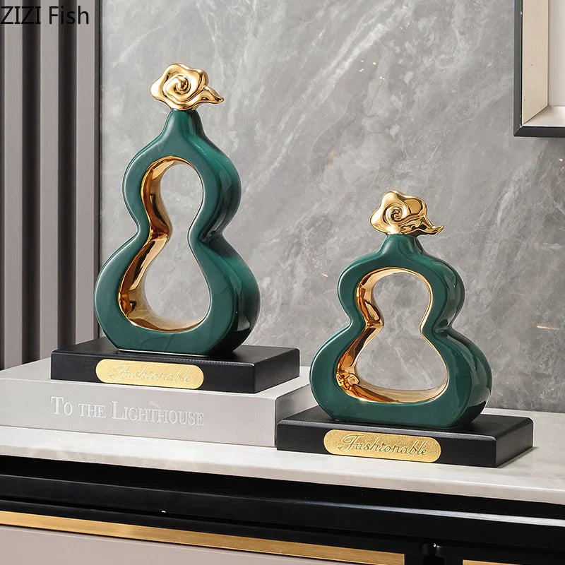 Afralia™ Gold Gourd Ceramic Sculpture Desk Decor Porcelain Crafts Room Ornaments
