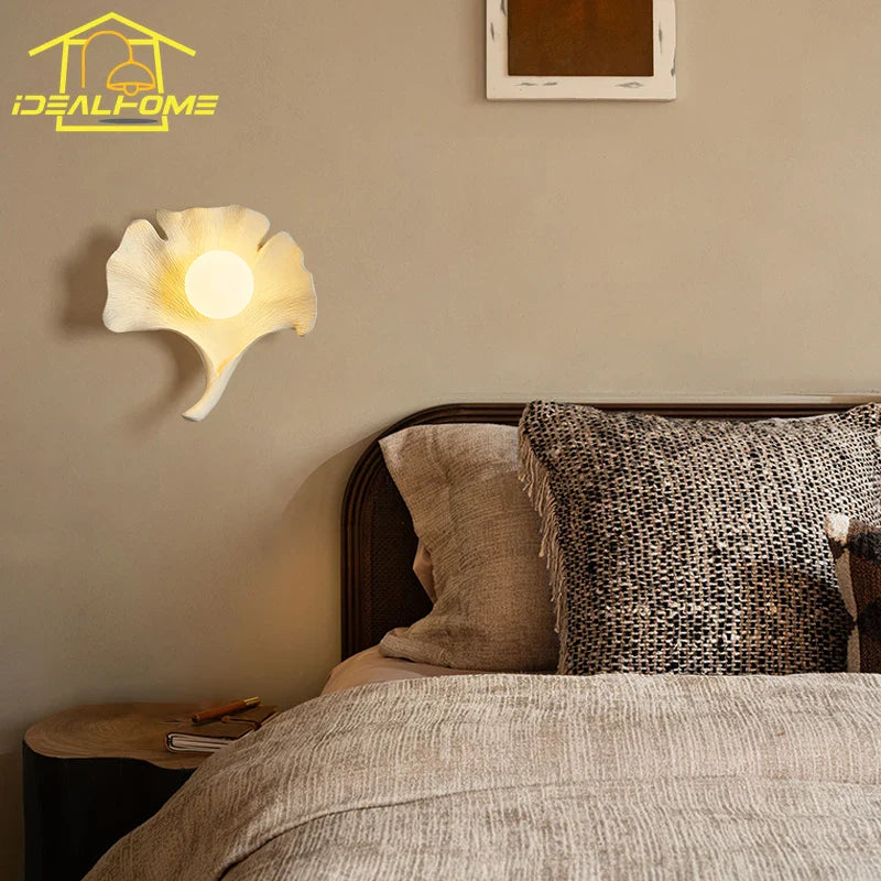 Afralia™ Ginkgo Biloba Resin Wall Lamp LED Art Decor for Bedroom & Living Room