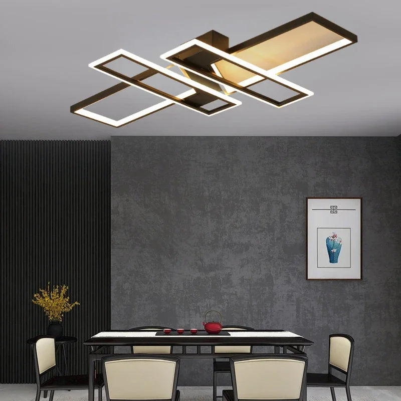 Afralia™ LED Chandeliers with Remote Control - Black Lustre Ceiling Lamp for Home