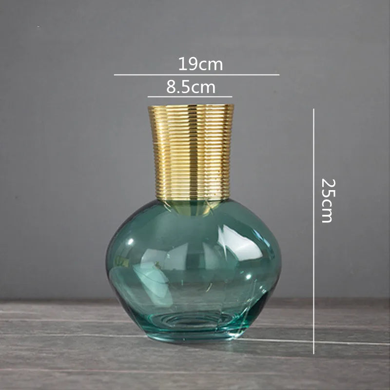 Afralia™ Gold Metal Glass Vase: Round Transparent Terrarium for Home Decor & Flower Arrangement