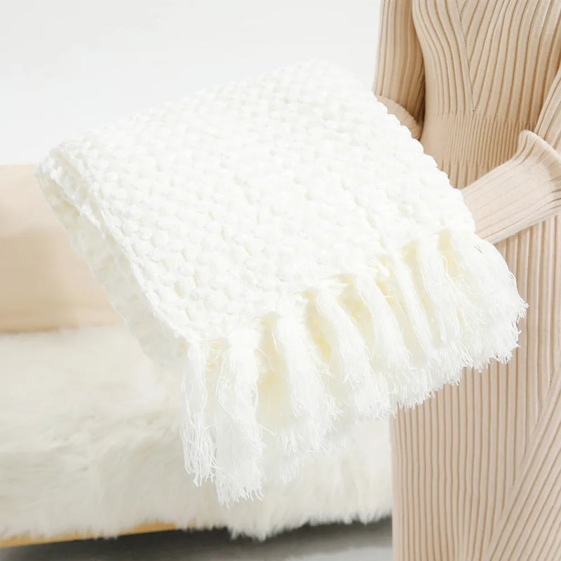 Afralia™ Nordic Tassel Knit Blanket - Cozy Knitted Throw for Home and Travel