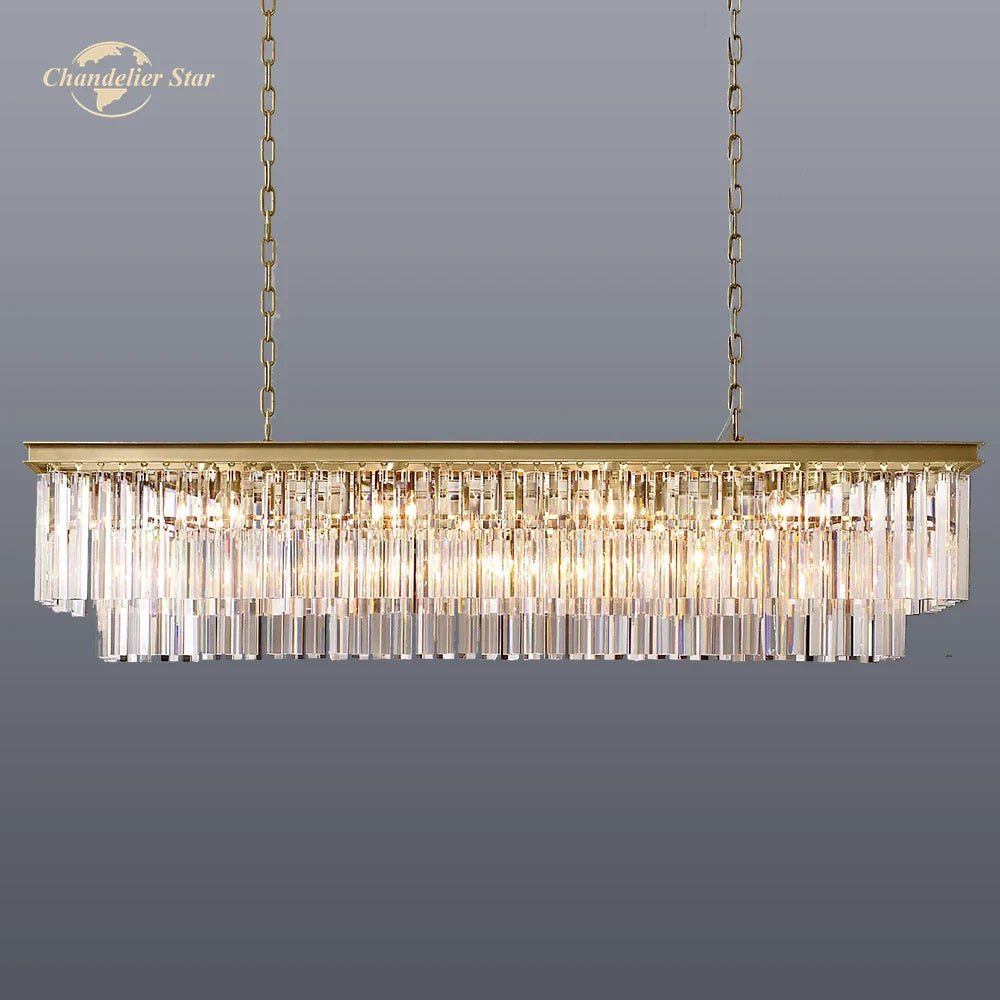 Afralia™ LED Rectangular Crystal Chandelier for Dining Living Kitchen Island