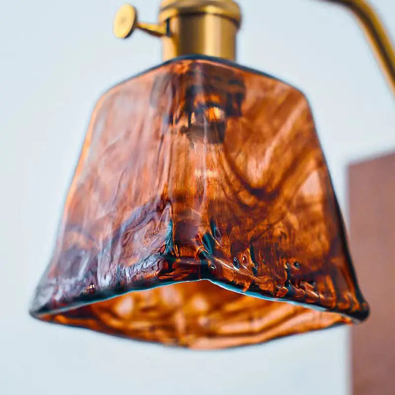 Afralia™ Retro Solid Wood Flower Wall Lamp for Medieval Bedroom, Copper Glass Staircase Decor