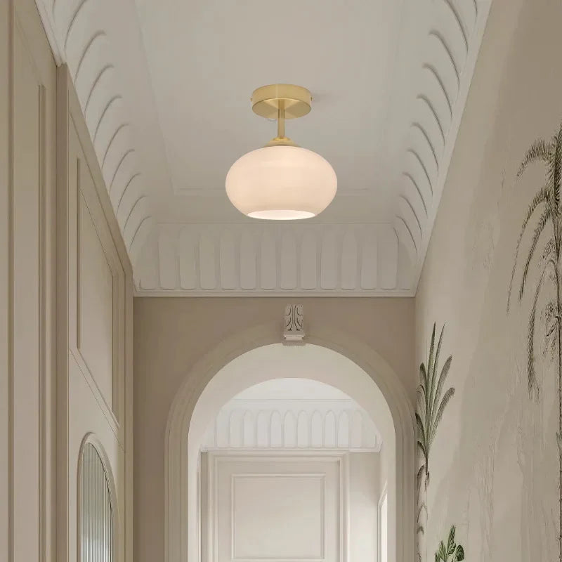 Afralia™ Copper Glass LED Ceiling Light for Indoor Balcony Kitchen Porch Decor