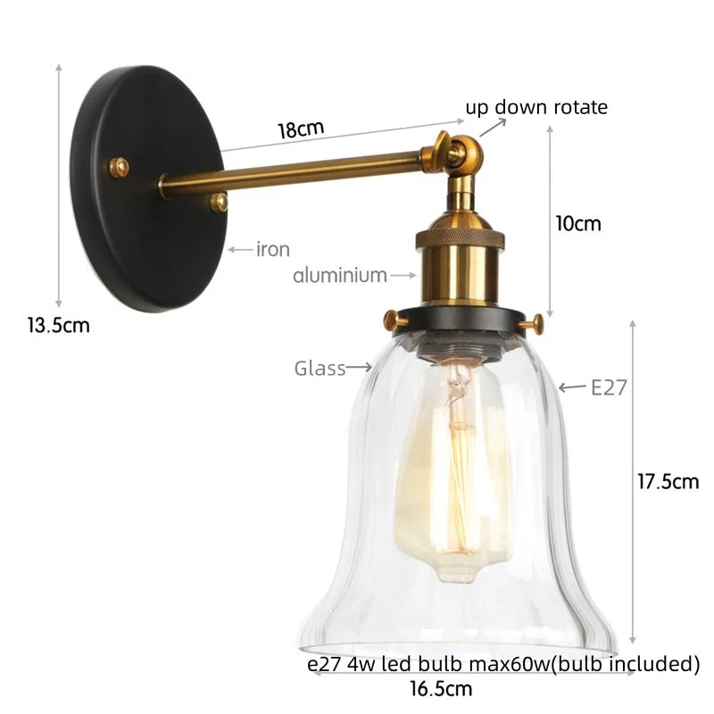 Afralia™ Rustic Clear Glass LED Wall Light Fixture Industrial Style for Home Decor
