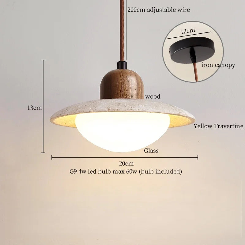 Afralia™ Vintage Wabi Sabi LED Pendant Lights Wood Yellow Travertine Hanging Lamp