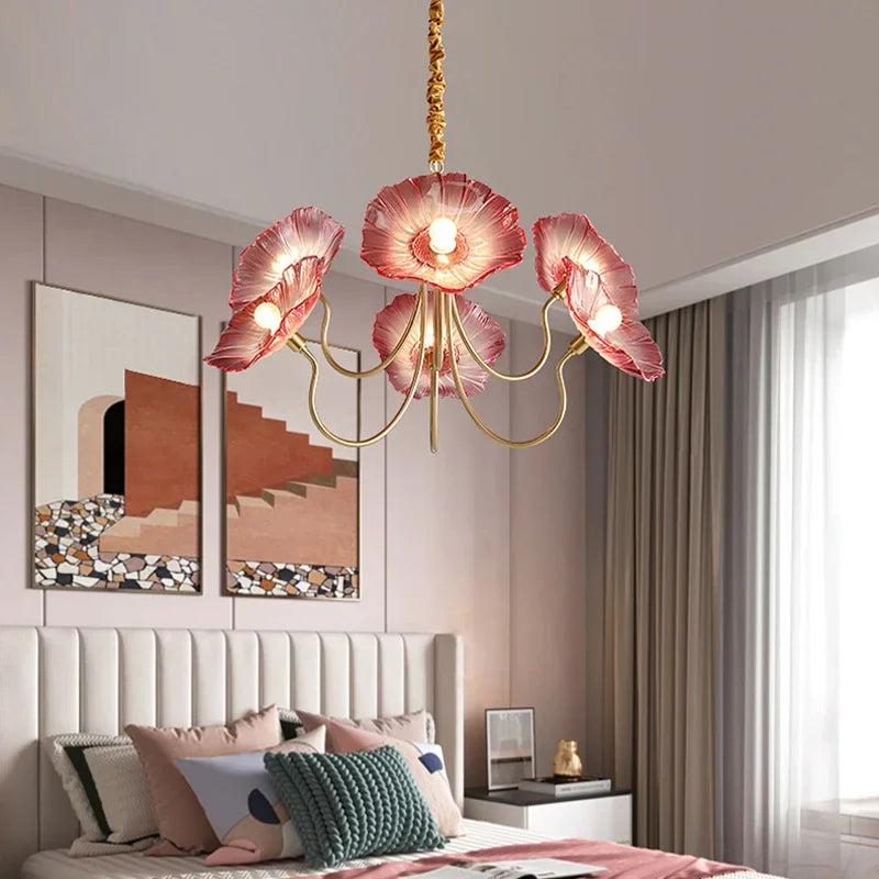 Afralia™ Lotus Leaf Glass Ceiling Chandelier with E14 Bulb