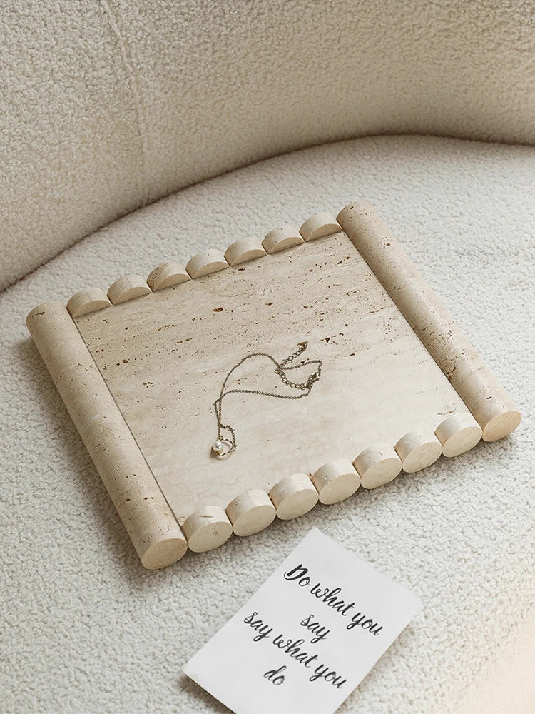 Afralia™ Beige Travertine Marble Serving Tray - Vintage Natural Stone Plate for Hotel, Party, Snacks