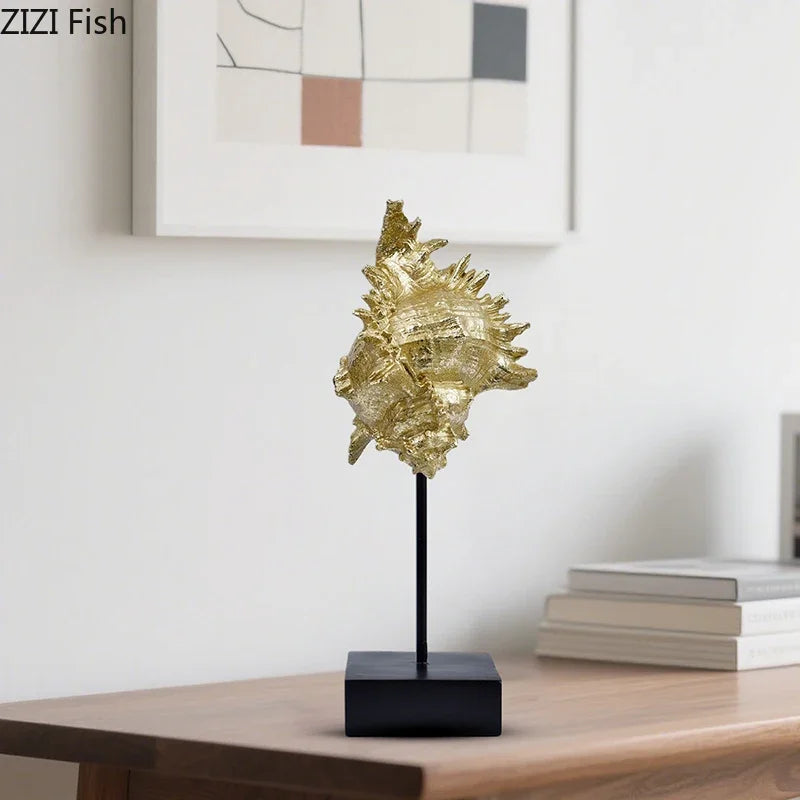 Afralia™ Gold-plated Mermaid Statue Resin Sculpture Room Decor Marine Organism Ornament