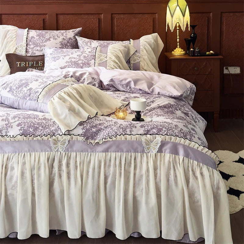 Afralia™ Exquisite Lace Ruffle Butterfly Egyptian Cotton Bedding Set