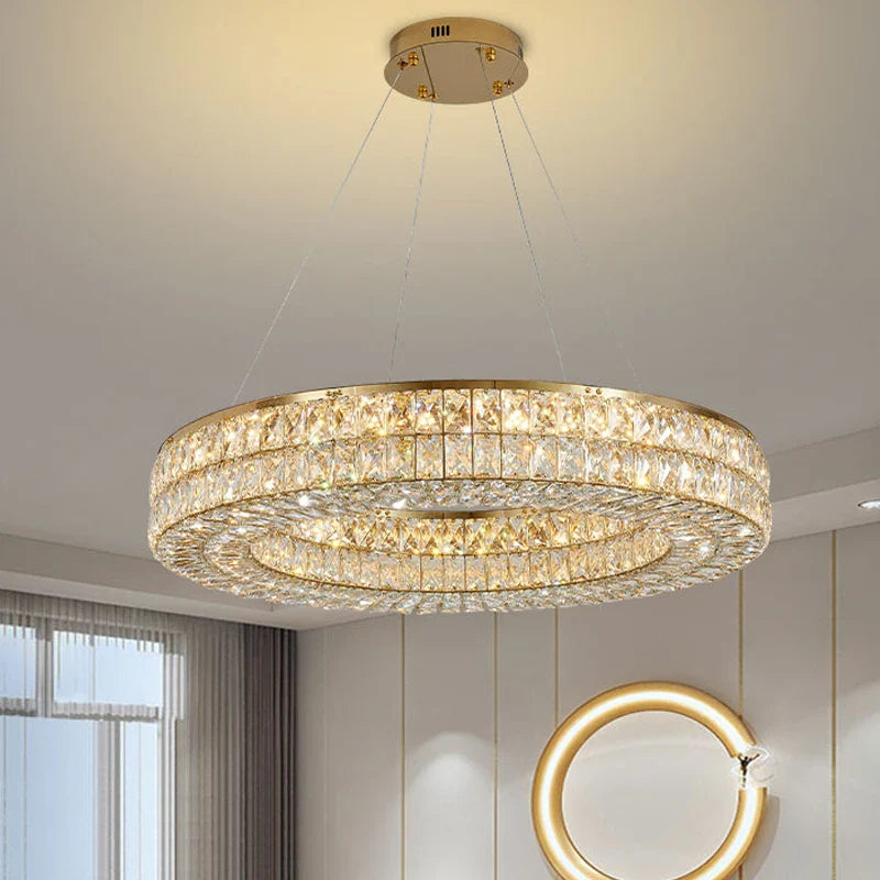 Afralia™ Modern Golden Ring Crystal Chandelier LED Light for Luxe Living Room