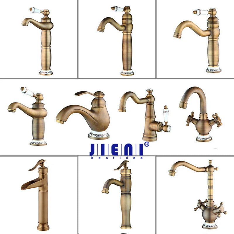 Afralia™ Antique Brass Swivel Bathroom Faucet Mixer Tap with Single Handle