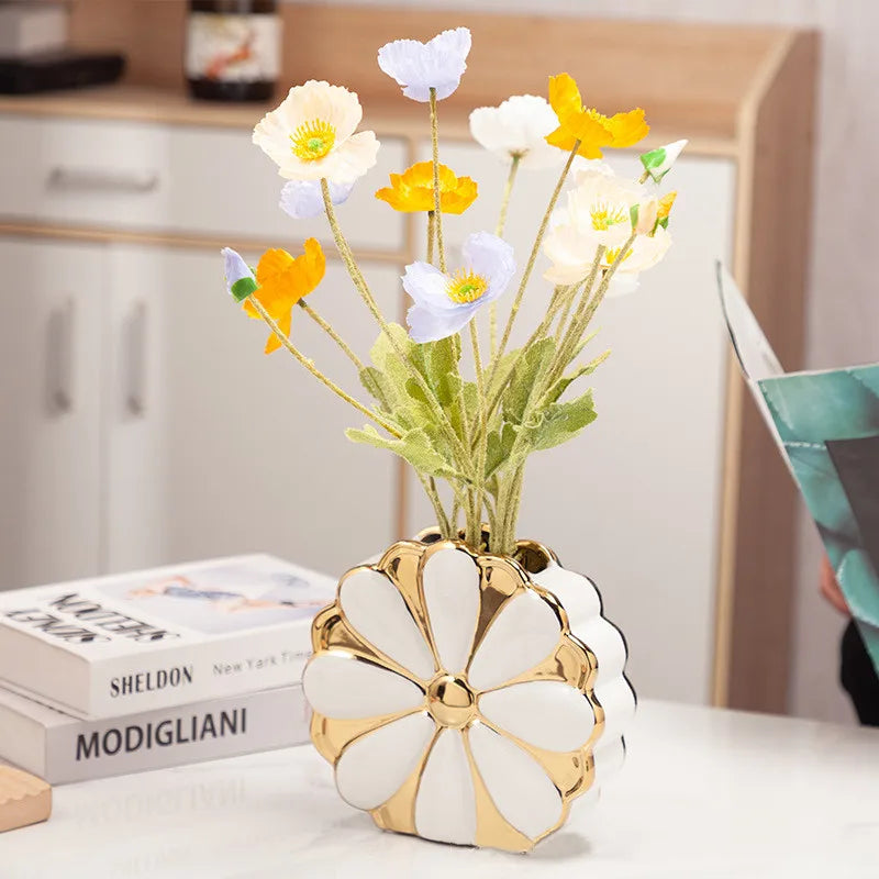 Afralia™ Flower Shape Ceramic Vase - Golden Bottle Terrarium Home Decoration