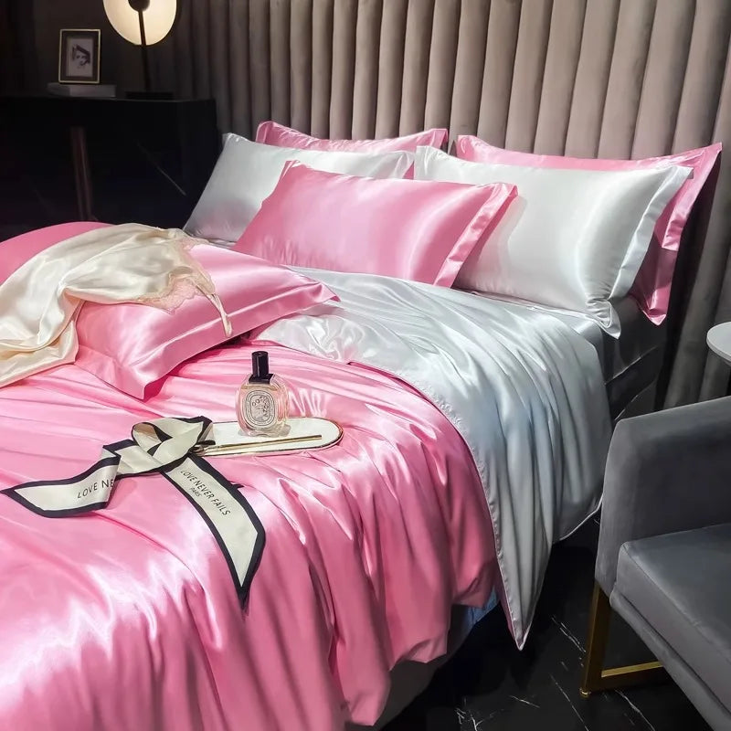 Afralia™ Silk Bedding Set: Mulberry Silk Duvet Set with Fitted Sheet, King or Queen Size