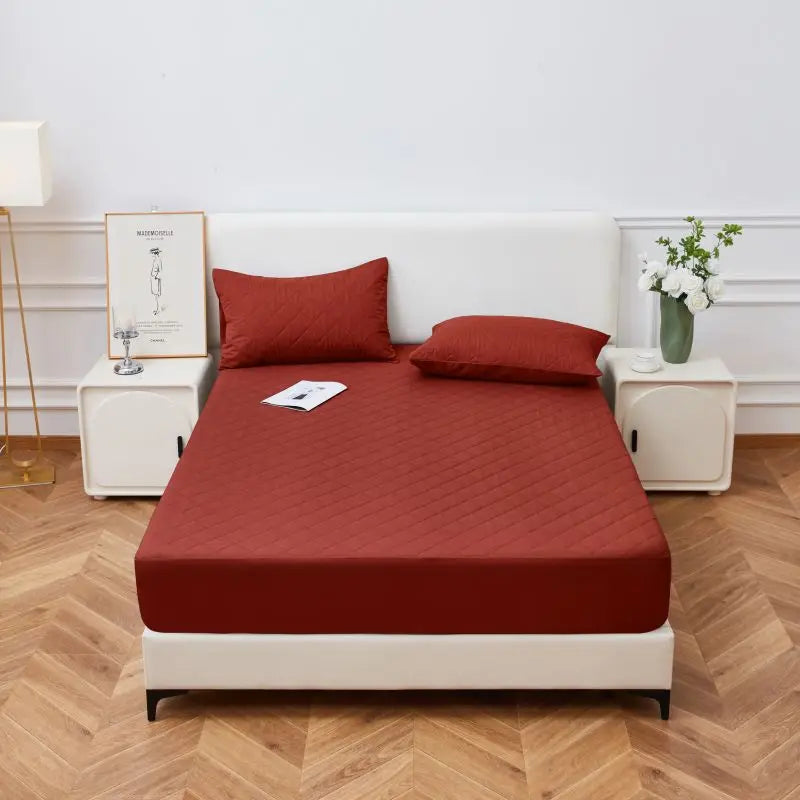 Afralia™ Waterproof Quilted Fitted Sheet: Soft Solid Color Mattress Cover for All Seasons