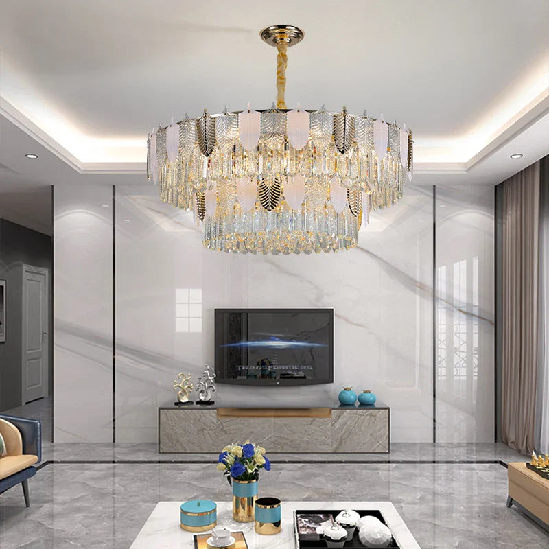 Afralia™ Retro Leaf Crystal Chandelier: Luxury Postmodern Living Room Lighting