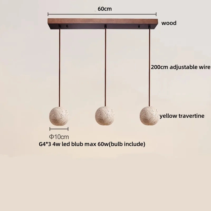 Afralia™ Wabi Sabi LED Pendant Lamp Yellow Travertine Stone Ball Hanging Light