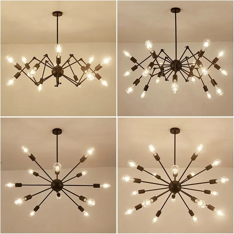 Afralia™ Retro Spider Iron Chandelier: Adjustable, Rotatable, Industrial Living Room Lighting