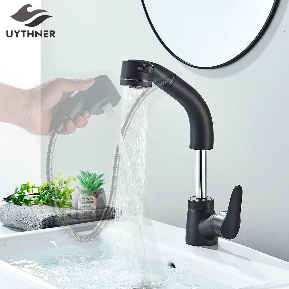Afralia™ Pull Out Sprayer Basin Faucet Dual Modes Nozzle Bathroom Sink Mixer Taps