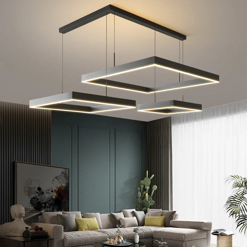 Afralia™ Modern Square Chandelier LED Ceiling Light for Living and Dining Room