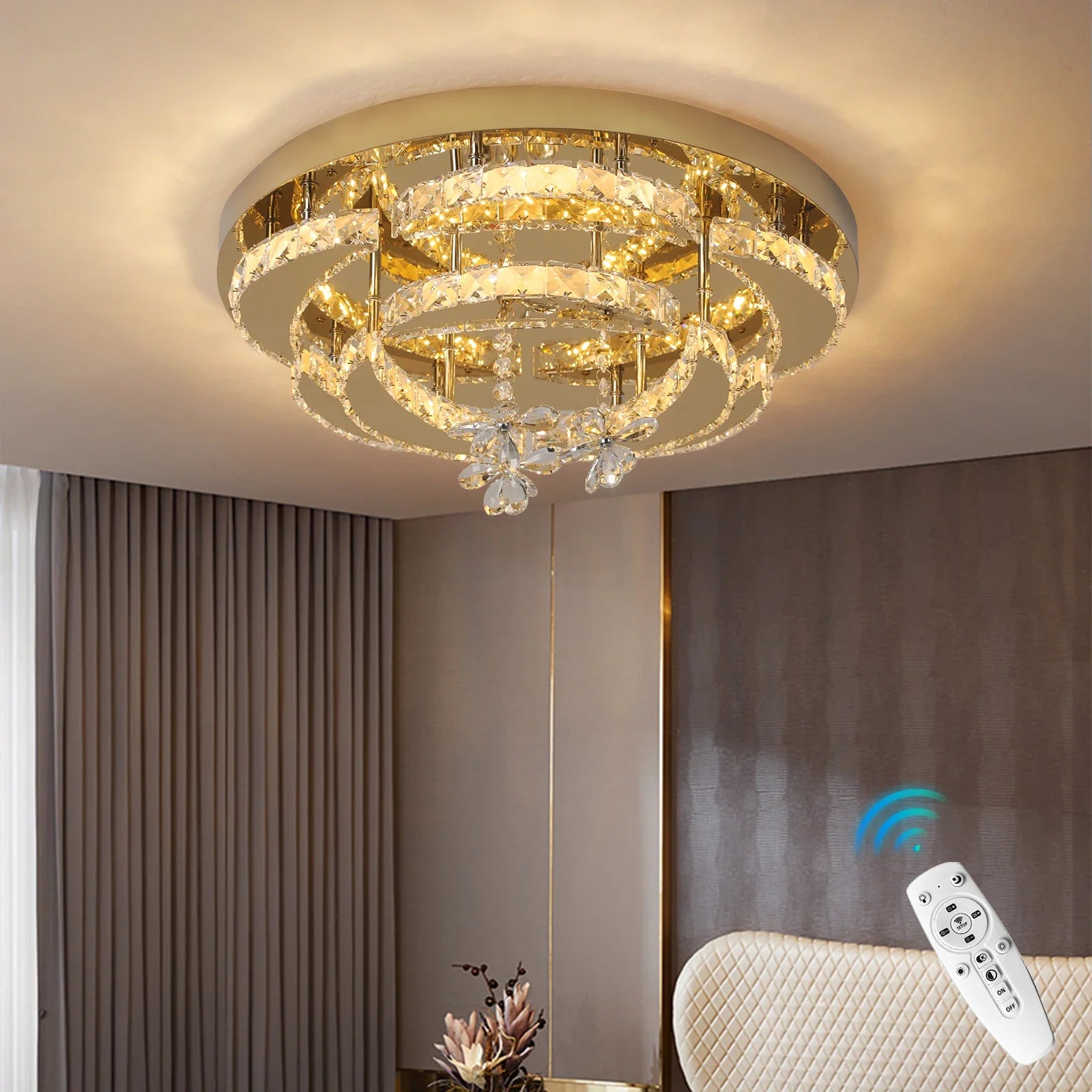 Afralia™ Crystal Drop Chandelier Ceiling Light with RC Dimming for Modern Home Decor
