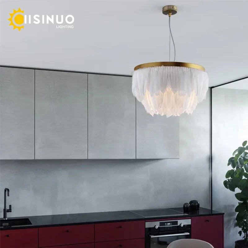 Afralia™ Nordic Feather Circle Chandelier for Marriage Bedroom and Home Decor Lighting