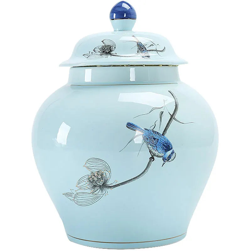 Afralia™ Hand Painted Blue and White Ceramic Tea Canister Jar