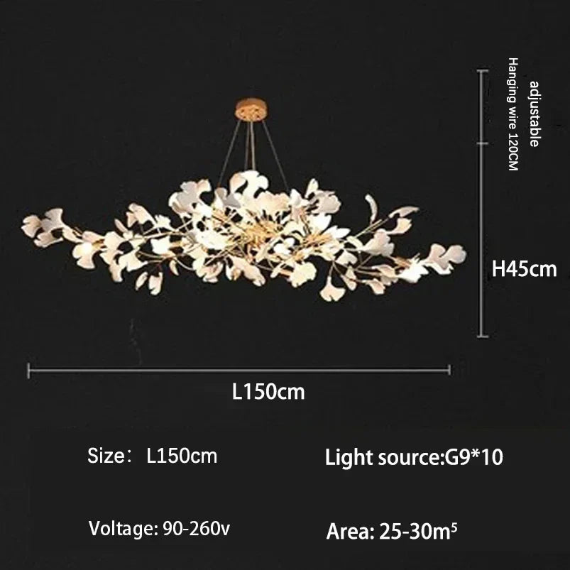 Afralia™ Nordic Ceramic LED Chandelier: Elegant Ginkgo Leaf Lamp for Modern Living & Dining Rooms