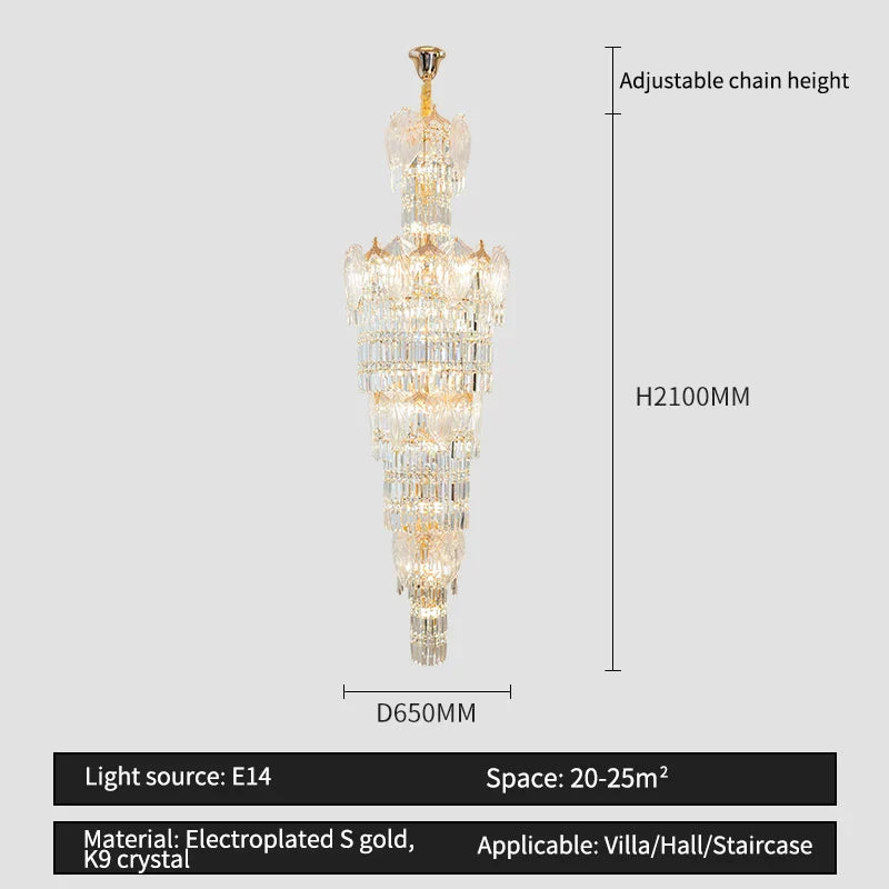 Afralia™ Crystal European Long Chandelier for Elegant Living Room Décor