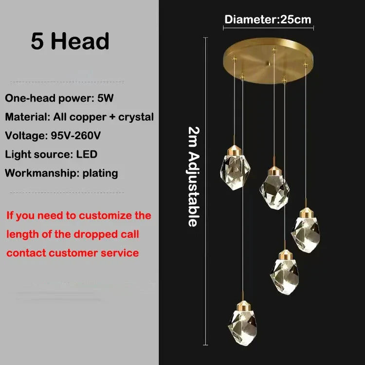 Afralia™ Crystal Chandelier Stair Light Modern Luxury Villa Pendant Fixture Home Decor