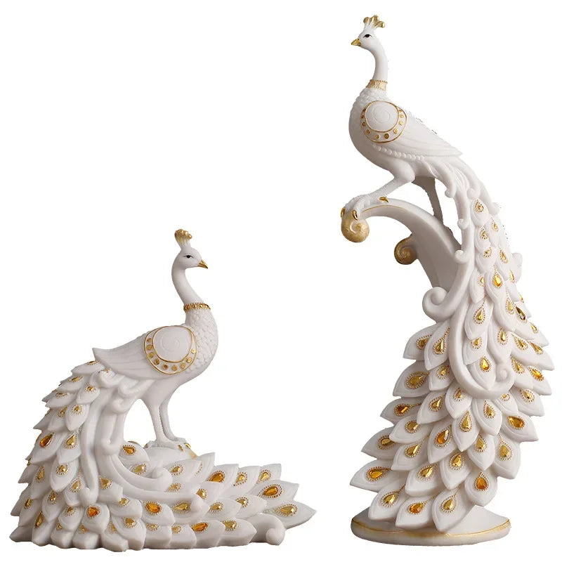 Afralia™ Golden Phoenix Peacock Sculpture Home Decor Ornament Figurine