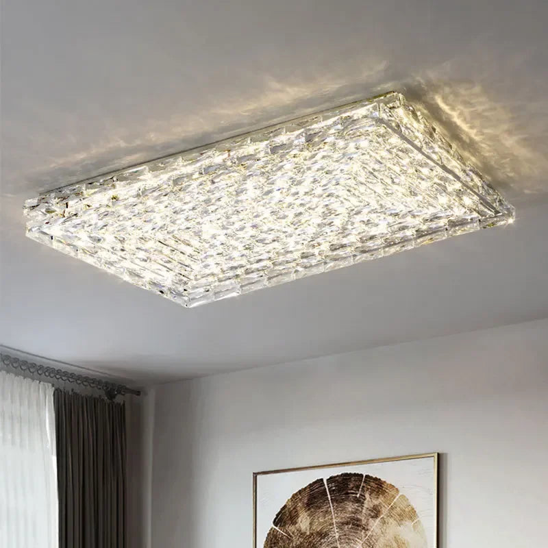 Afralia™ Crystal LED Ceiling Light | Color Changeable Square Silver | Rectangular Chrome Stainless Steel