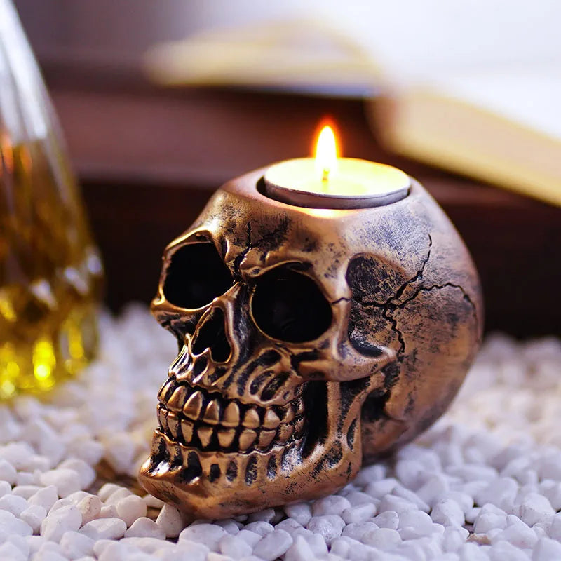 Afralia™ Skeleton Head Candle Holder: Halloween Resin Crafts for Atmospheric Home Decoration