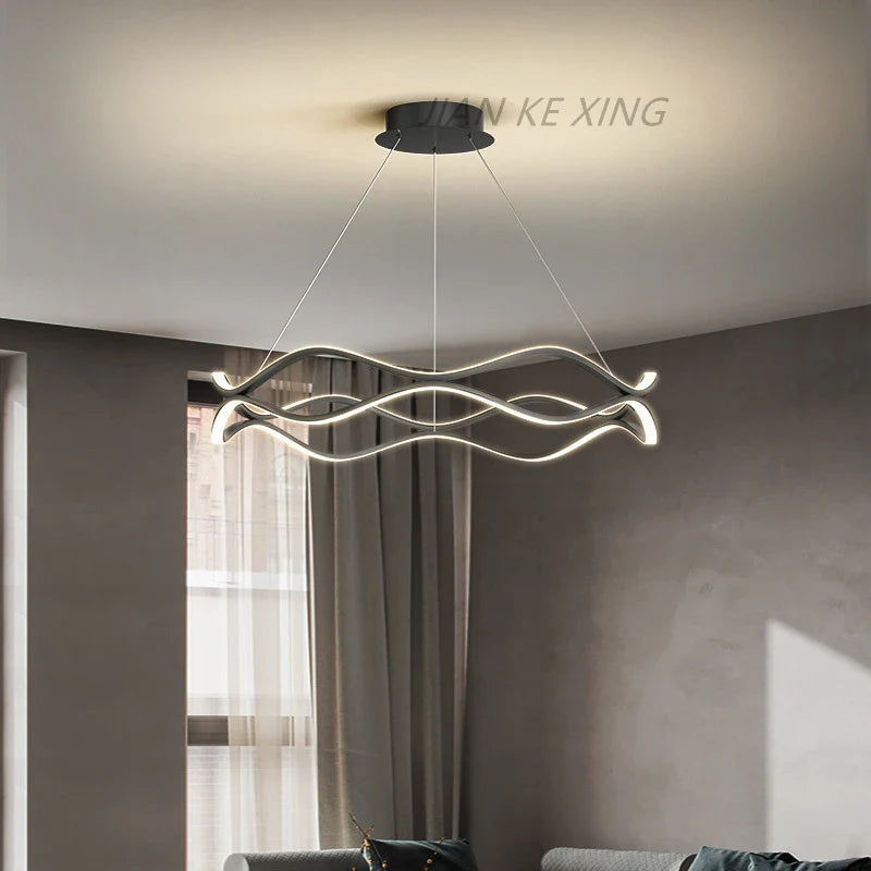 Afralia™ Wavy Shape LED Aluminum Suspension Lamp for Kitchen Dining Living Room