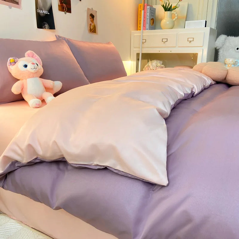 Afralia™ Double Color Blocked Ice Silk Bedding Set for Light Luxury Summer Comfort