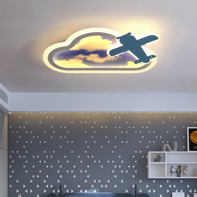 Afralia™ Blue Sky Airplane Chandelier: Kids Study Room Decoration & Dimmable Indoor Lighting