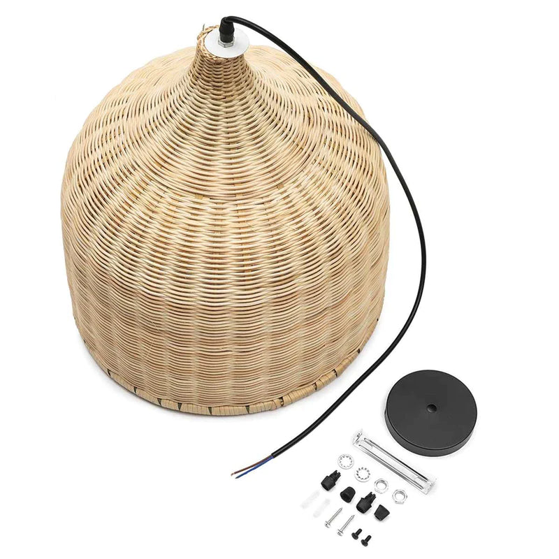 Afralia™ Round Bamboo Pendant Light Handmade Vintage Chandelier Bird's Nest Style