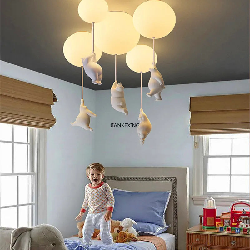 Afralia™ Bear LED Ceiling Chandelier: Cute PVC Ball Lampshade for Children's Room Decor