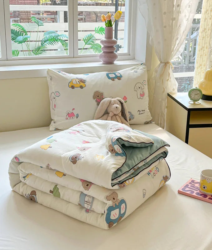 Afralia™ Cartoon Printed Summer Lightweight Cooling Blanket for Kids and Students.