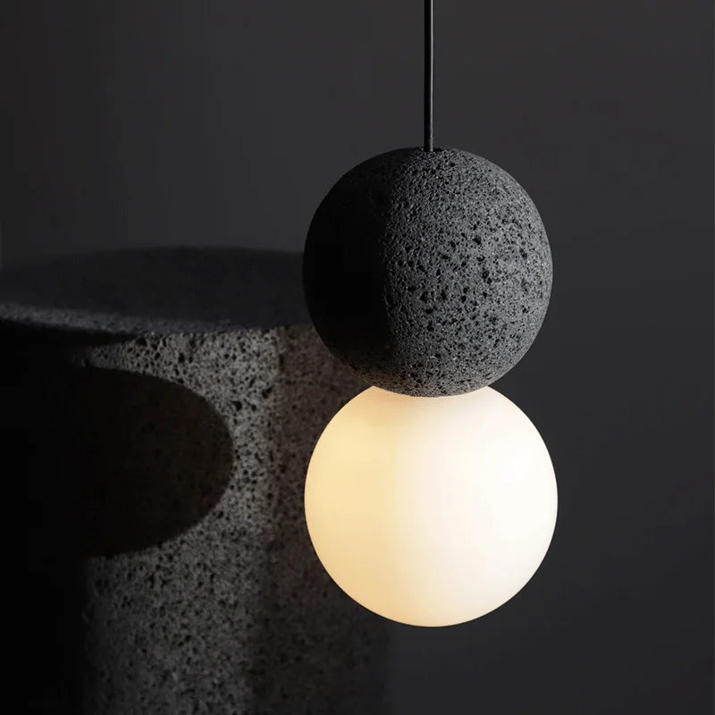 Afralia™ Modern Glass and Cement Double Ball Pendant Light Chandelier