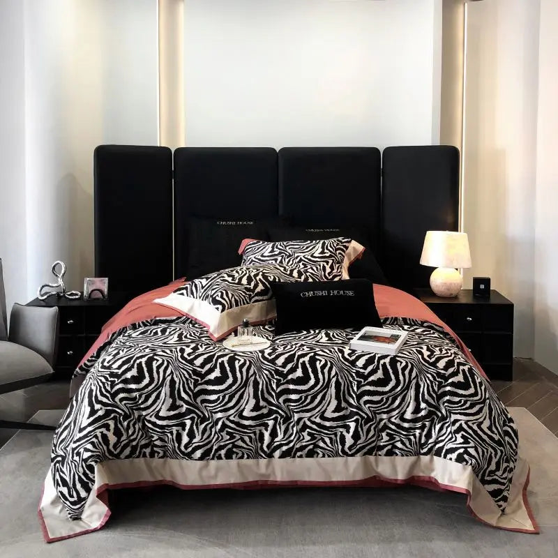 Afralia™ Zebra Print Bedding Set, 1000TC, Soft Silky Duvet Cover, Bed Sheet, Pillowcases