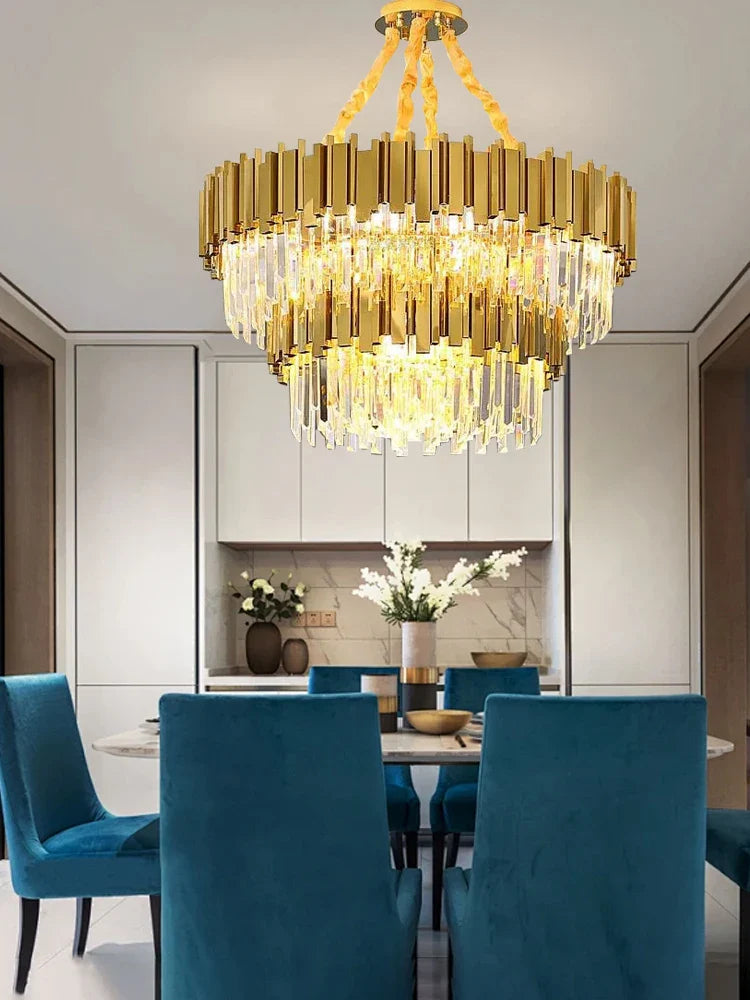 Afralia™ Crystal Chandelier Stainless Steel K9 Cristal Suspension Lamps Classic Gold Luxury