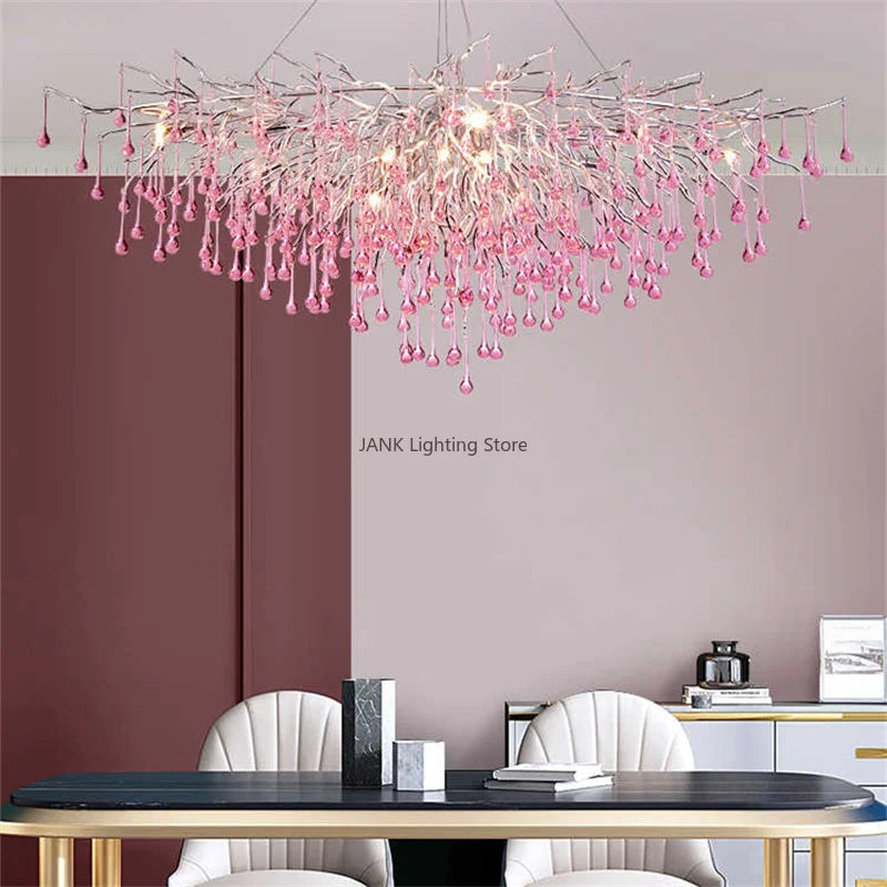 Afralia™ Pink Crystal Chandelier: Luxury Children's Room Decor Water Drop Ceiling Fixture