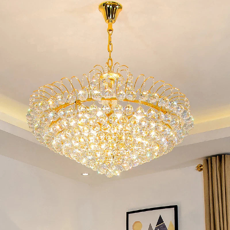 Afralia™ Golden Crystal Ceiling Chandelier - Nordic Bedroom Living Room Pendant Lamp